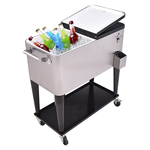 Giantex Patio Cooler Rolling Cart Outdoor Portable Stainless Steel Ice